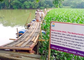 কলাপাড়ার নীলঞ্জের কৃষকদের একমাত্র সম্বল ভাসমান সেতু