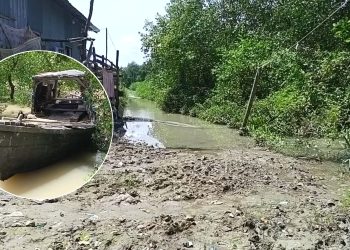 খেয়া আছে পথ নেই: কলাপাড়ায় কাদা মাড়িয়ে নদী পার হচ্ছেন হাজারো মানুষ